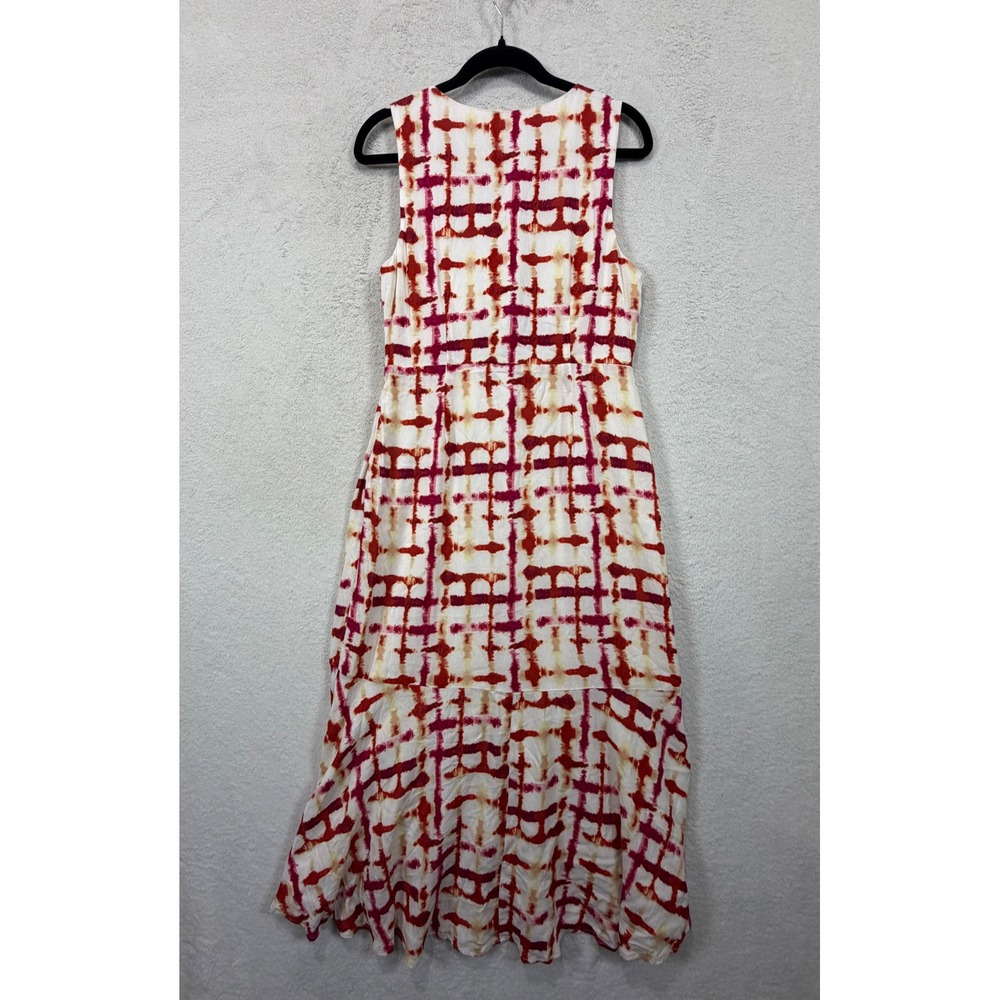 Leyden Womens Tie Dye Grid Tie Front High Low Midi Dress Red Orange Large NEW - Picture 10 of 10